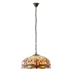 Interiors 1900 Dragonfly Large 3 Light Tiffany Pendant Light in Satin Black with Beige Glass