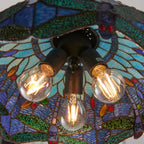 Interiors 1900 Dragonfly Medium 3 Light Tiffany Pendant Light in Satin Black & Blue Glass