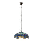 Interiors 1900 Dragonfly Medium 3 Light Tiffany Pendant Light in Satin Black & Blue Glass