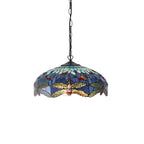 Interiors 1900 Dragonfly Medium 3 Light Tiffany Pendant Light in Satin Black & Blue Glass