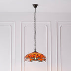 Interiors 1900 Dragonfly Medium 3 Light Tiffany Pendant Light in Satin Black with Flame Glass