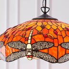 Interiors 1900 Dragonfly Medium 3 Light Tiffany Pendant Light in Satin Black with Flame Glass