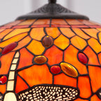 Interiors 1900 Dragonfly Medium 3 Light Tiffany Pendant Light in Satin Black with Flame Glass