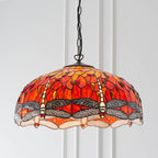 Interiors 1900 Dragonfly Large 3 Light Tiffany Pendant Light in Satin Black with Flame Glass