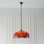 Interiors 1900 Dragonfly Large 3 Light Tiffany Pendant Light in Satin Black with Flame Glass