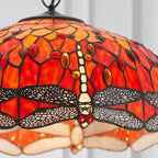 Interiors 1900 Dragonfly Large 3 Light Tiffany Pendant Light in Satin Black with Flame Glass