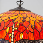 Interiors 1900 Dragonfly Large 3 Light Tiffany Pendant Light in Satin Black with Flame Glass