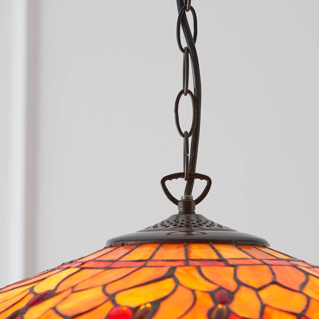 Interiors 1900 Dragonfly Large 3 Light Tiffany Pendant Light in Satin Black with Flame Glass