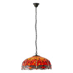 Interiors 1900 Dragonfly Large 3 Light Tiffany Pendant Light in Satin Black with Flame Glass