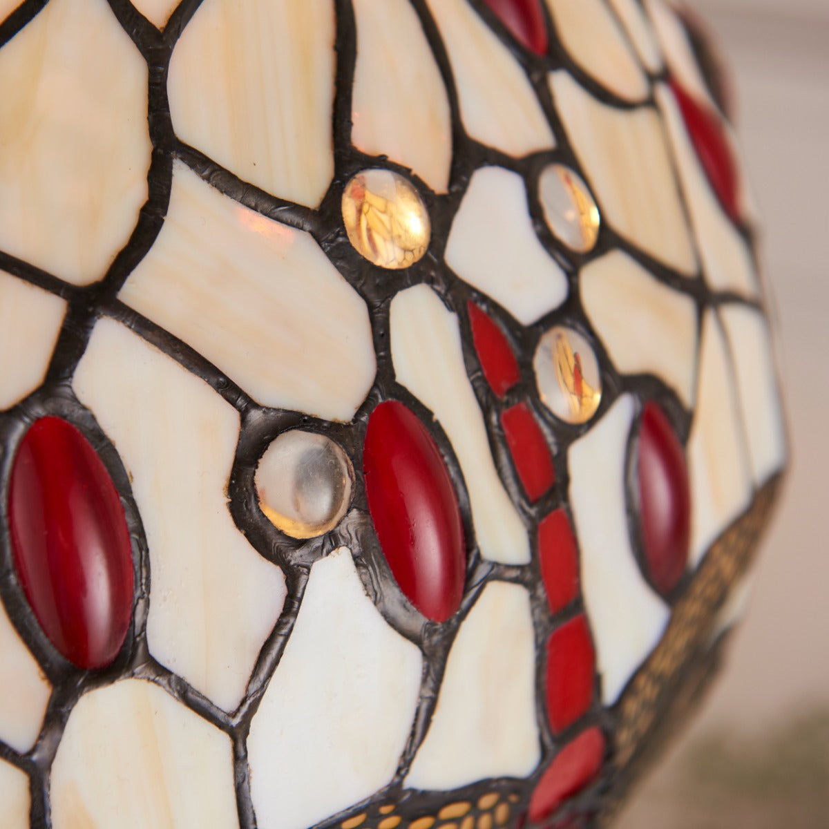Interiors 1900 Dragonfly Small 2 Light Tiffany Table Lamp in Satin Black & Beige Glass