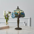 Interiors 1900 Dragonfly Tiffany Table Lamp in Satin Black with Blue Glass
