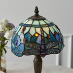 Interiors 1900 Dragonfly Tiffany Table Lamp in Satin Black with Blue Glass