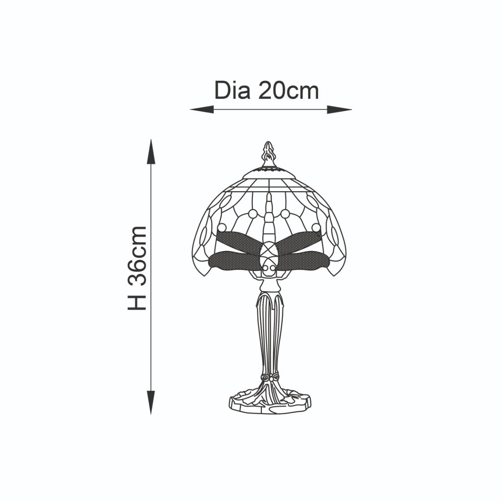 Interiors 1900 Dragonfly Tiffany Table Lamp in Satin Black with Blue Glass