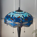 Interiors 1900 Dragonfly Medium 2 Light Tiffany Table Lamp in Satin Black & Blue Glass