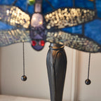 Interiors 1900 Dragonfly Medium 2 Light Tiffany Table Lamp in Satin Black & Blue Glass