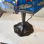 Interiors 1900 Dragonfly Medium 2 Light Tiffany Table Lamp in Satin Black & Blue Glass