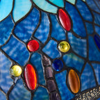Interiors 1900 Dragonfly Small 2 Light Tiffany Table Lamp in Satin Black & Blue Glass