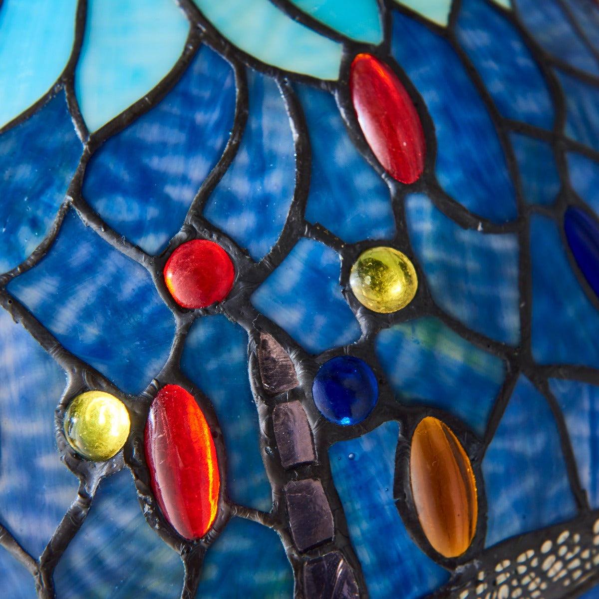 Interiors 1900 Dragonfly Small 2 Light Tiffany Table Lamp in Satin Black & Blue Glass