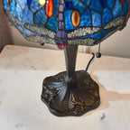 Interiors 1900 Dragonfly Small 2 Light Tiffany Table Lamp in Satin Black & Blue Glass