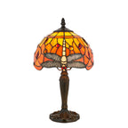 Interiors 1900 Dragonfly Tiffany Table Lamp in Satin Black with Flame Glass