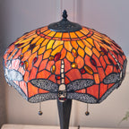 Interiors 1900 Dragonfly Medium 2 Light Tiffany Table Lamp in Satin Black & Flame Glass