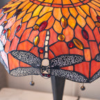 Interiors 1900 Dragonfly Medium 2 Light Tiffany Table Lamp in Satin Black & Flame Glass