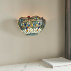 Interiors 1900 Dragonfly Tiffany Wall Light in Matt Black with Blue Glass