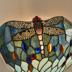 Interiors 1900 Dragonfly Tiffany Wall Light in Matt Black with Blue Glass