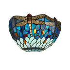 Interiors 1900 Dragonfly Tiffany Wall Light in Matt Black with Blue Glass