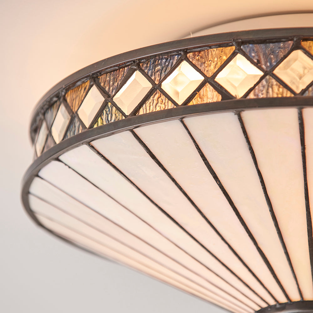 Interiors 1900 Fargo 2 Light Tiffany Flush Ceiling Light in Satin Black