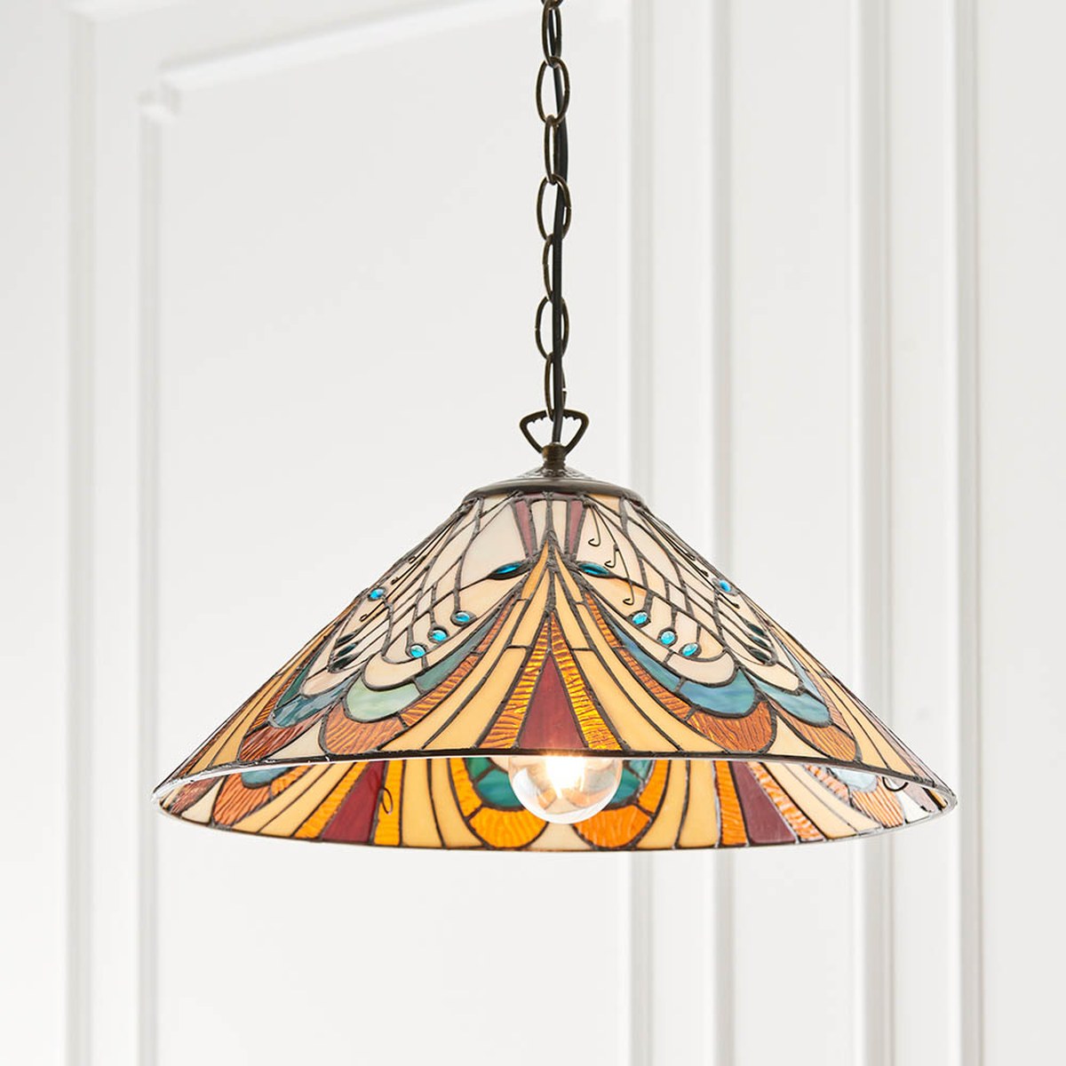 Interiors 1900 Hector Medium Tiffany Pendant Light in Satin Black