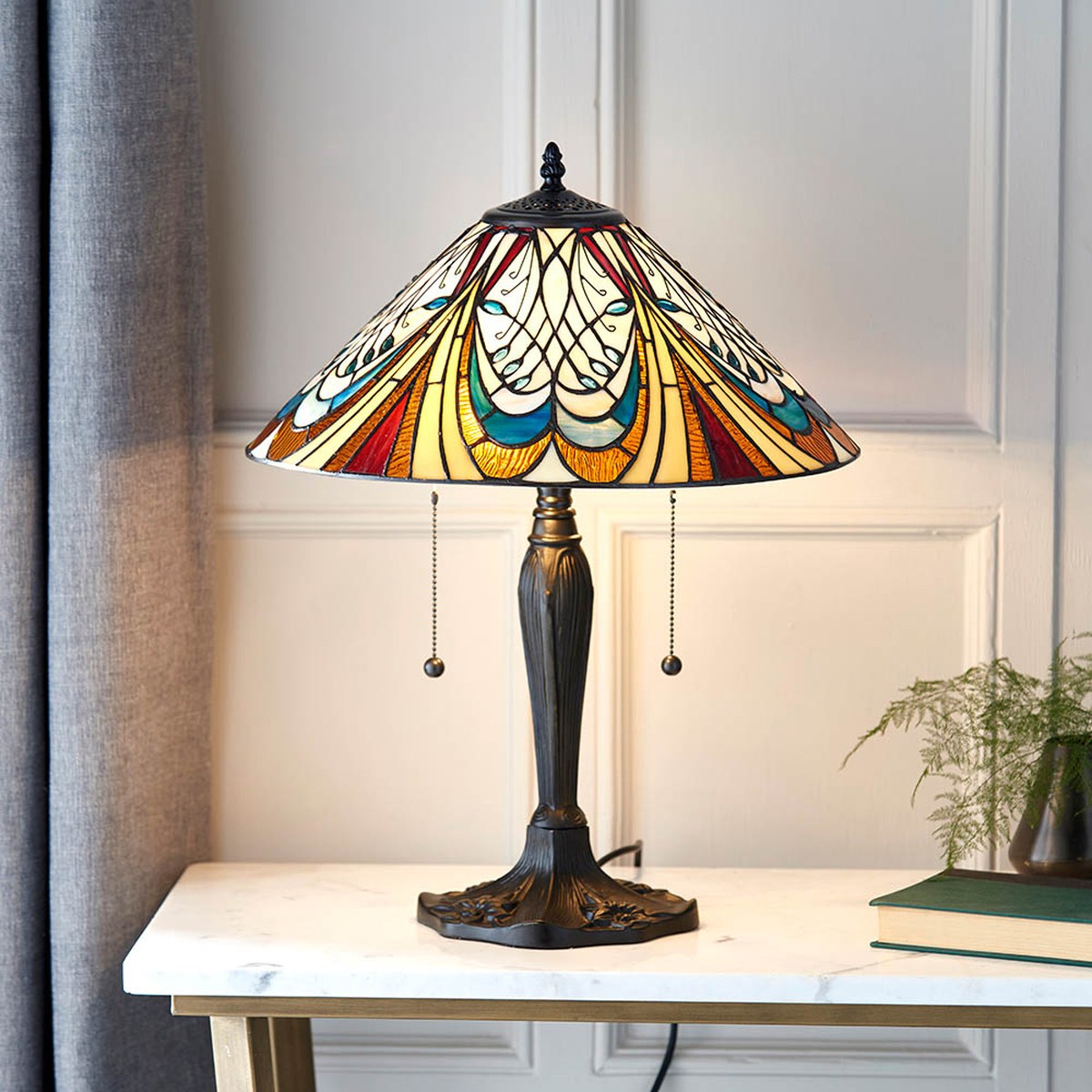 Interiors 1900 Hector Medium 2 Light Tiffany Table Lamp in Satin Black