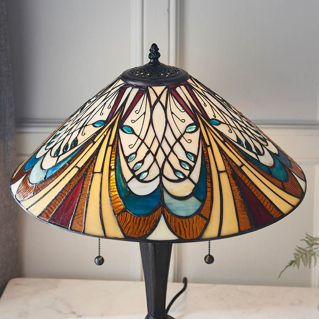 Interiors 1900 Hector Medium 2 Light Tiffany Table Lamp in Satin Black