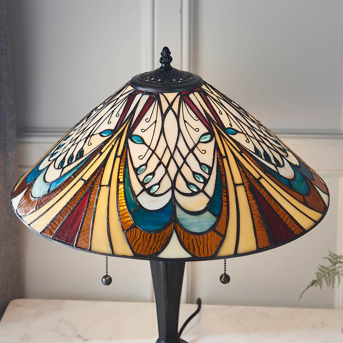 Interiors 1900 Hector Medium 2 Light Tiffany Table Lamp in Satin Black