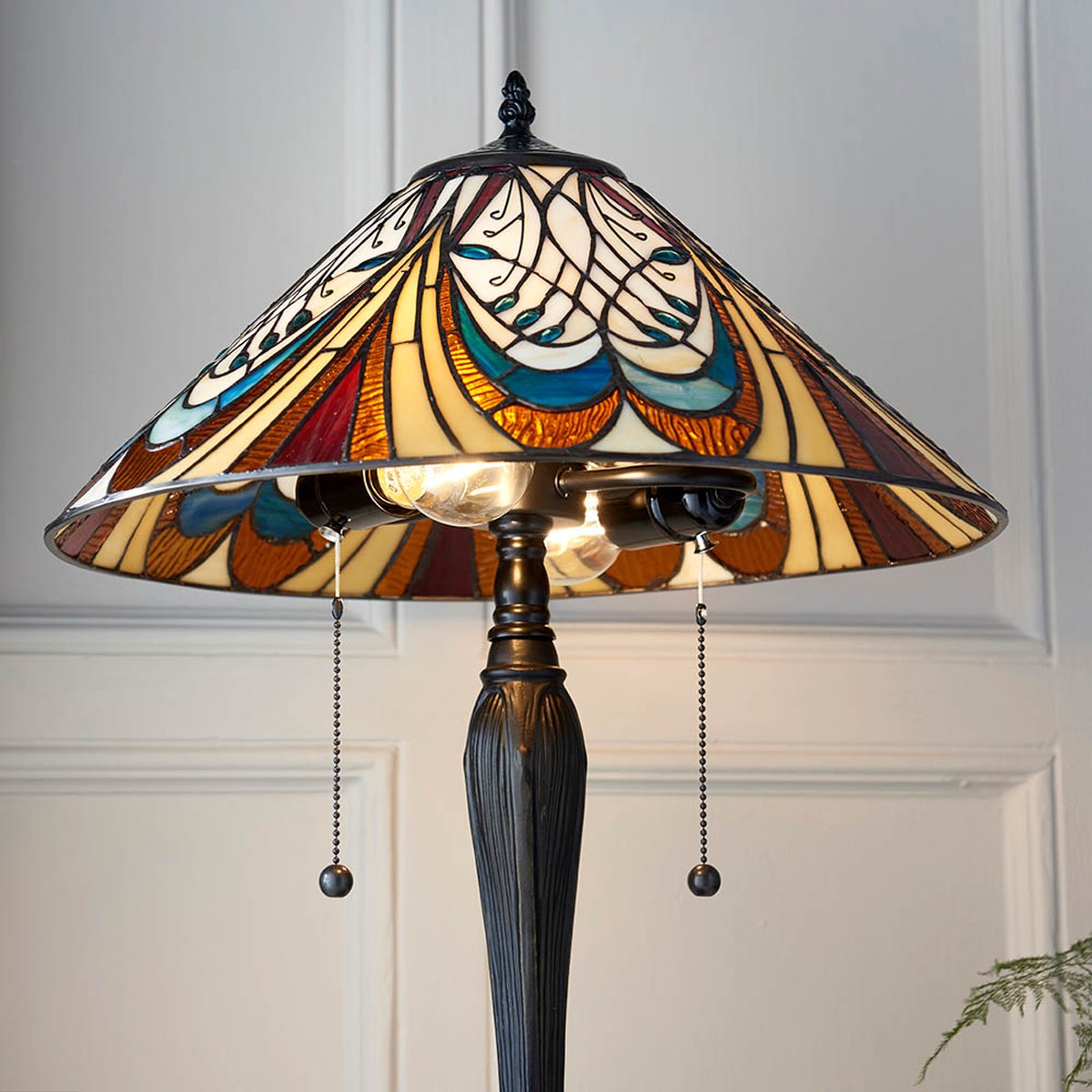 Interiors 1900 Hector Medium 2 Light Tiffany Table Lamp in Satin Black