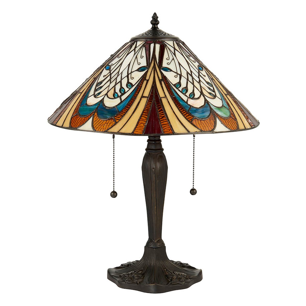 Interiors 1900 Hector Medium 2 Light Tiffany Table Lamp in Satin Black