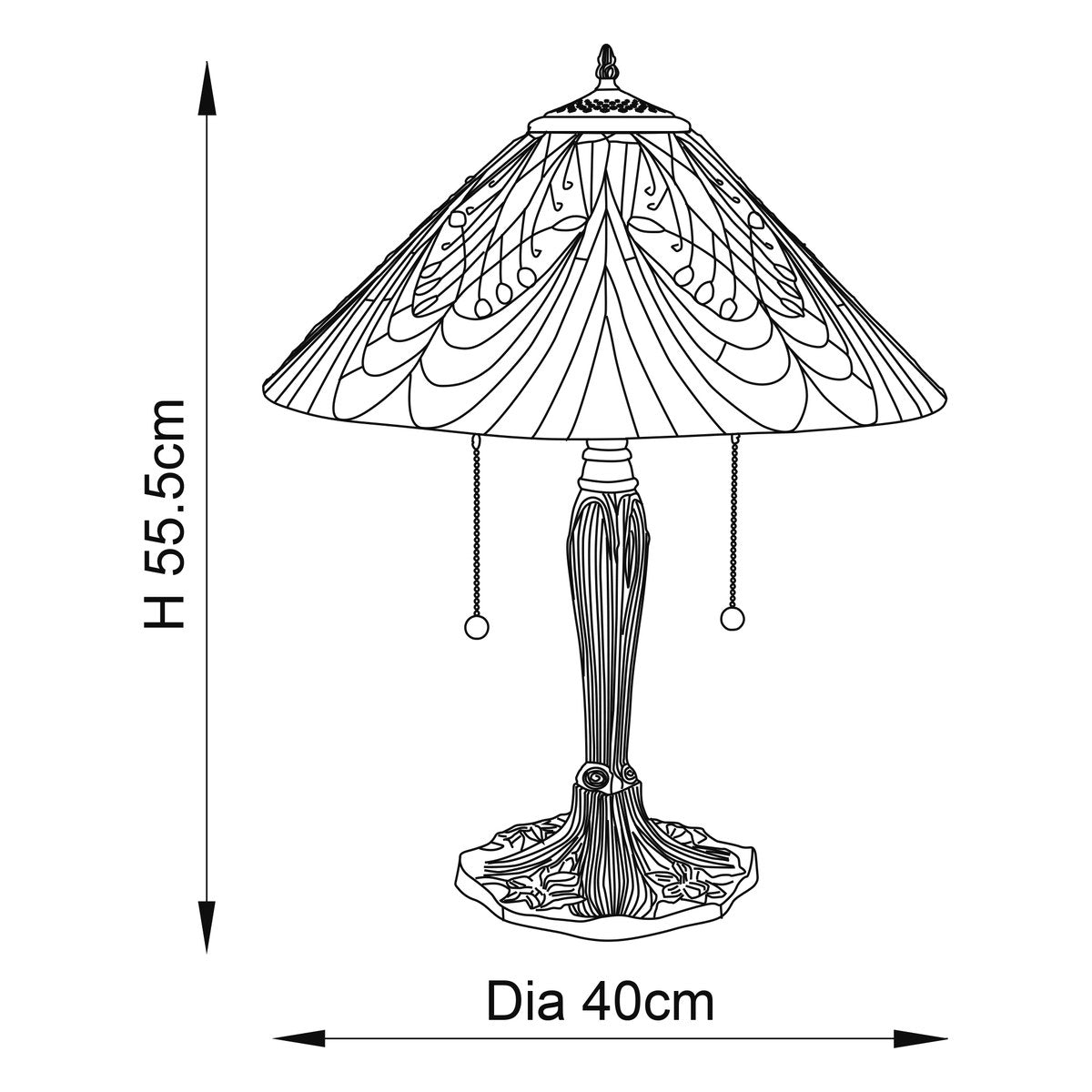 Interiors 1900 Hector Medium 2 Light Tiffany Table Lamp in Satin Black