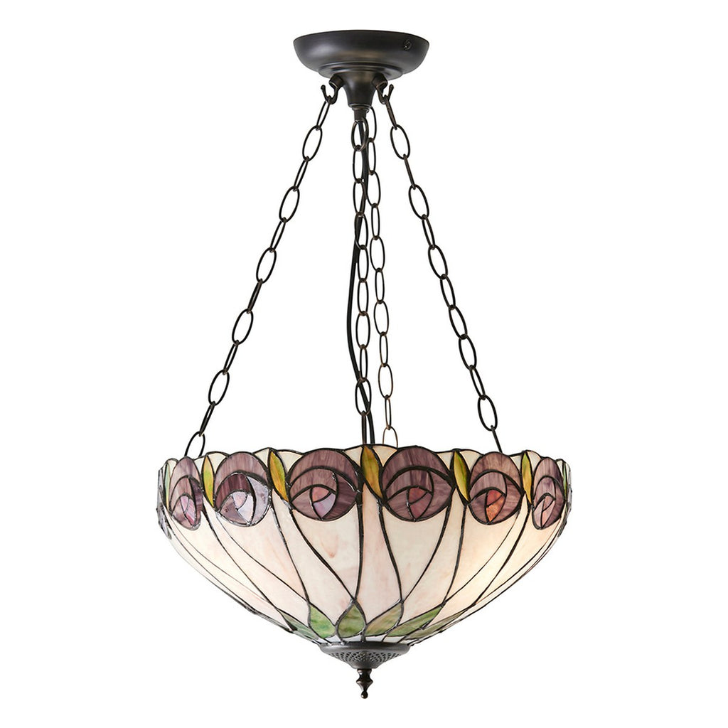 Interiors 1900 Hutchinson Medium 3 Light Inverted Tiffany Pendant Light in Satin Black