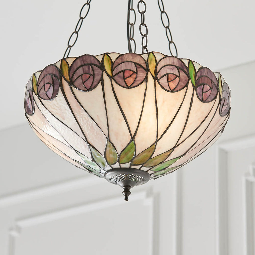 Interiors 1900 Hutchinson Medium 3 Light Inverted Tiffany Pendant Light in Satin Black