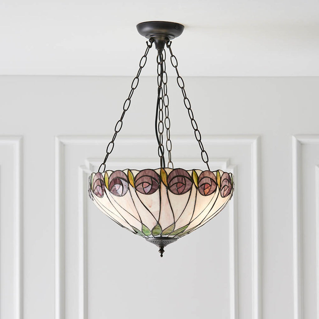 Interiors 1900 Hutchinson Medium 3 Light Inverted Tiffany Pendant Light in Satin Black