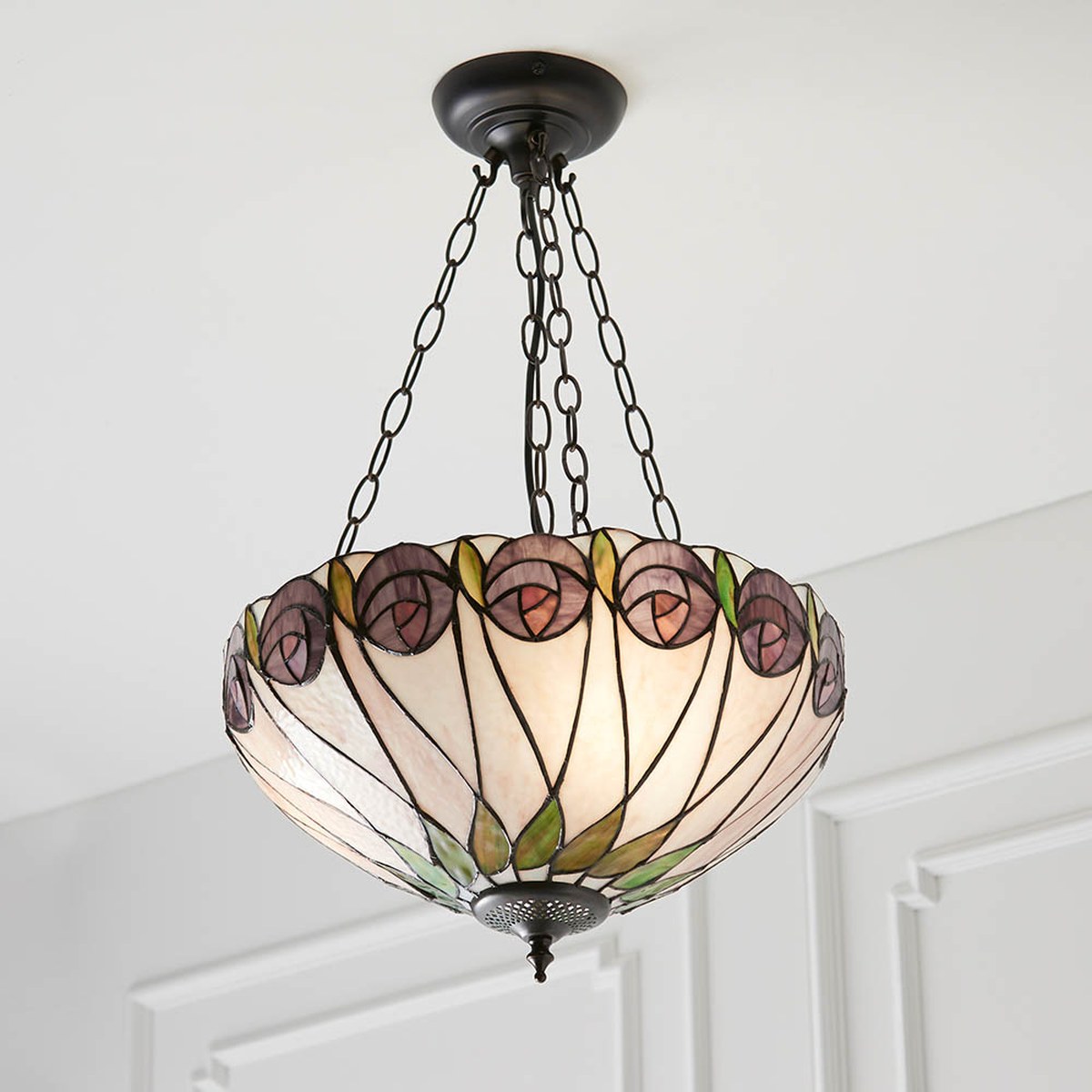Interiors 1900 Hutchinson Medium 3 Light Inverted Tiffany Pendant Light in Satin Black