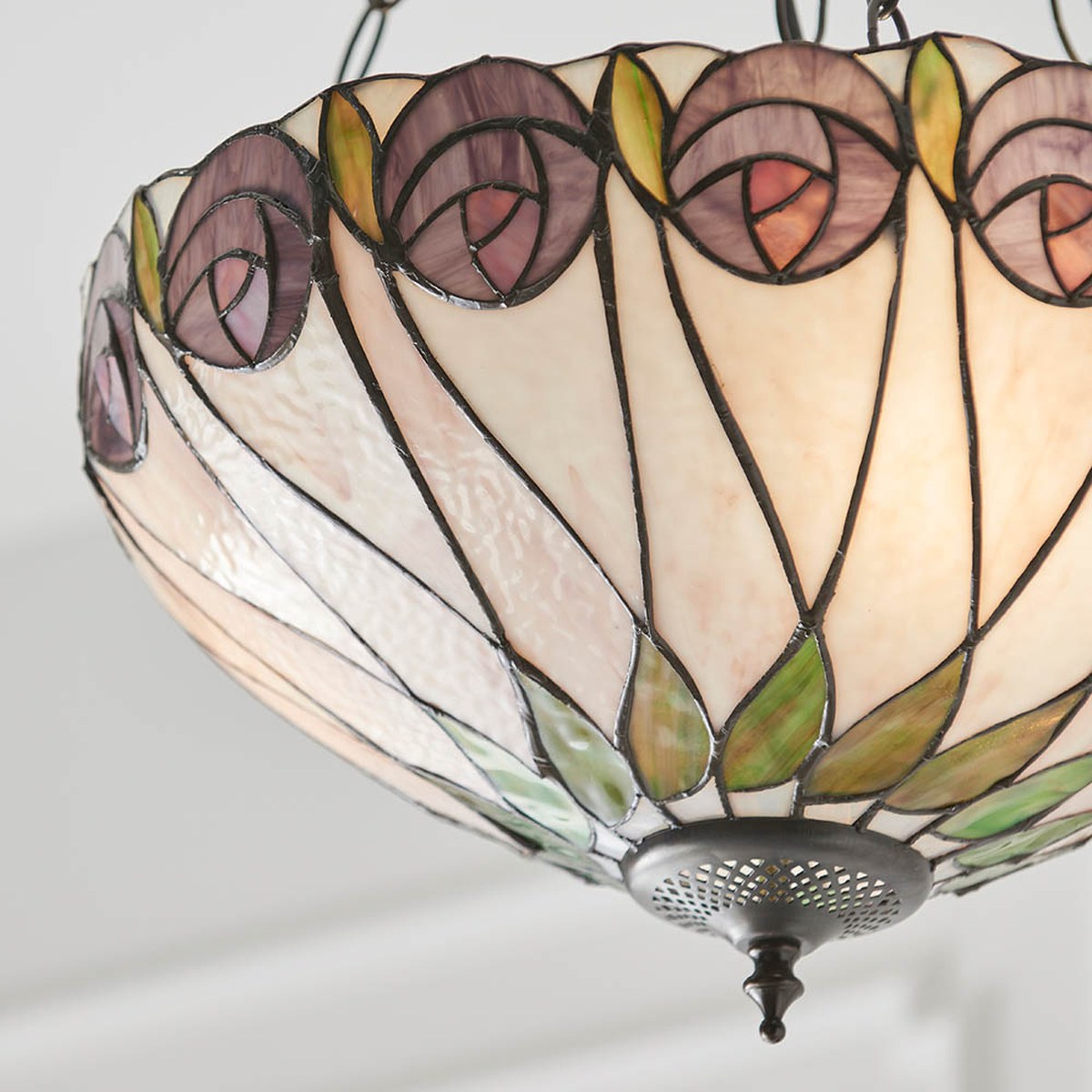 Interiors 1900 Hutchinson Medium 3 Light Inverted Tiffany Pendant Light in Satin Black