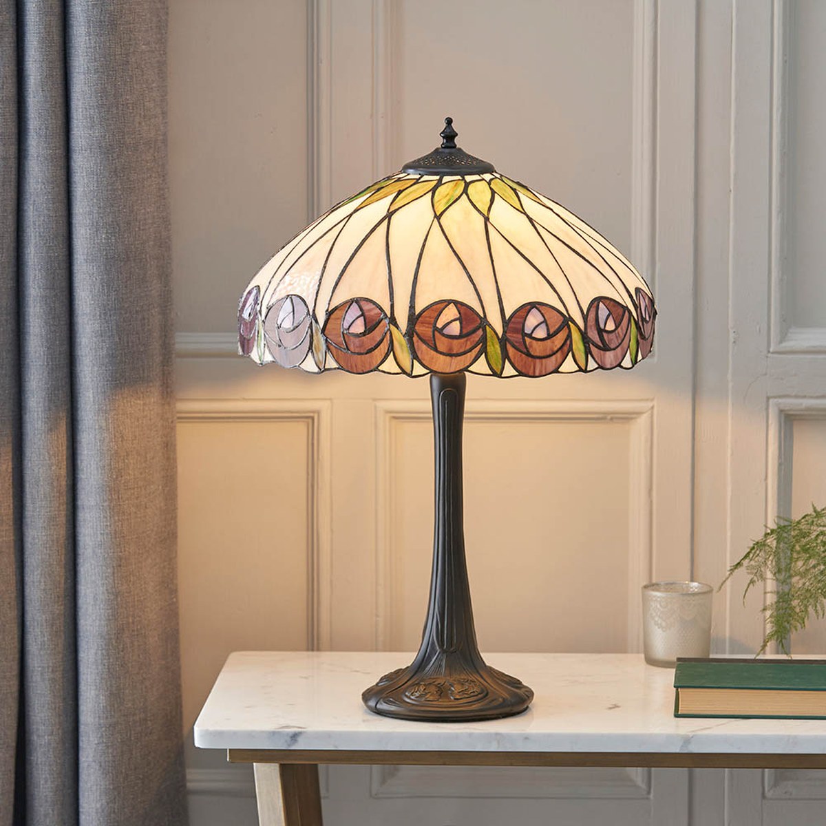 Interiors 1900 Hutchinson Medium Tiffany Table Lamp in Satin Black