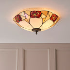 Interiors 1900 Ingram 2 Light Tiffany Flush Ceiling Light in Satin Black