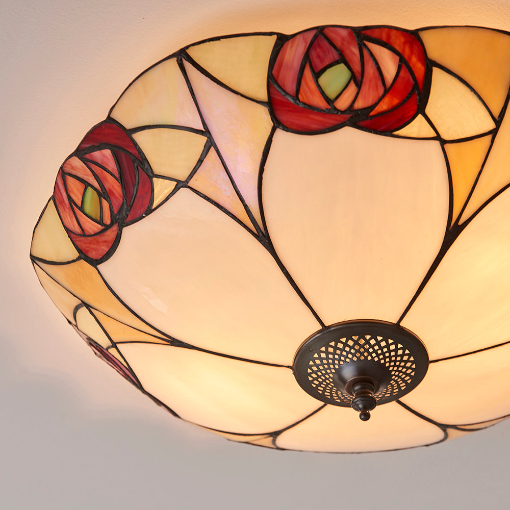 Interiors 1900 Ingram 2 Light Tiffany Flush Ceiling Light in Satin Black