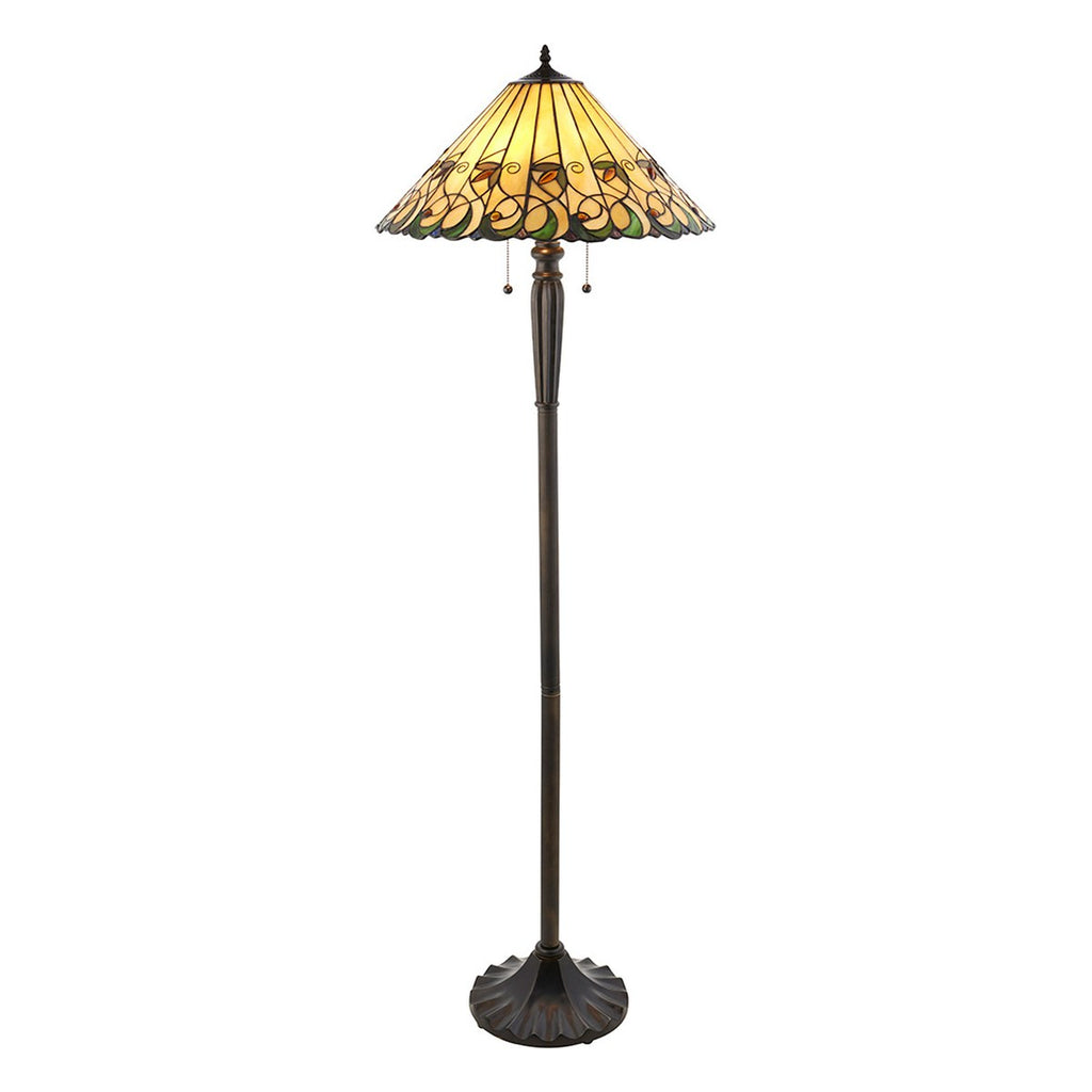Interiors 1900 Jamelia 2 Light Tiffany Floor Lamp in Satin Black