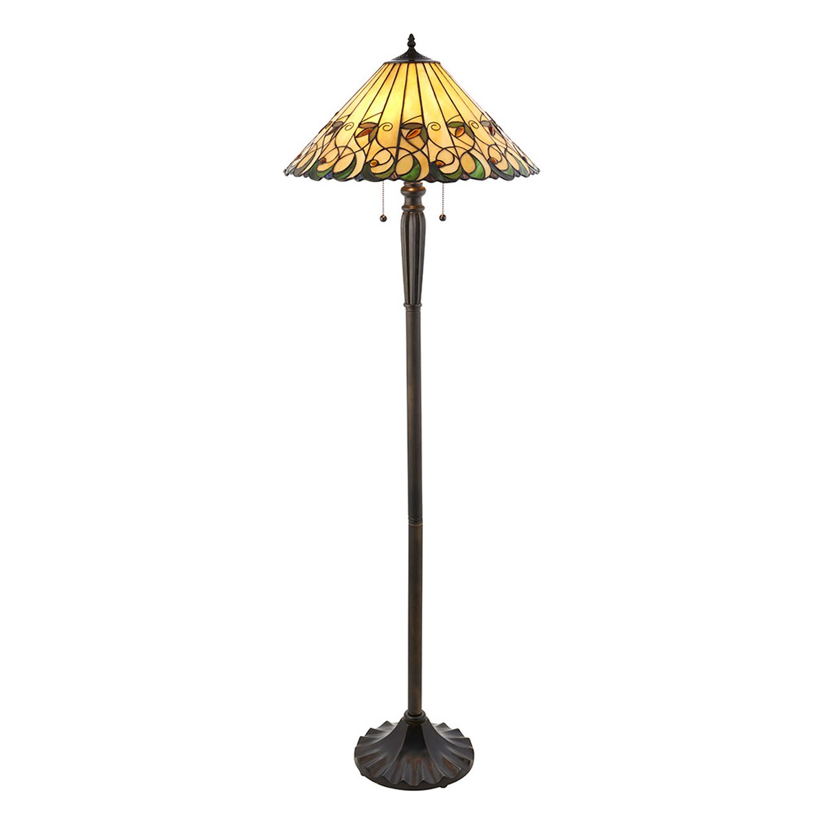 Interiors 1900 Jamelia 2 Light Tiffany Floor Lamp in Satin Black