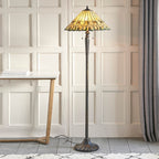 Interiors 1900 Jamelia 2 Light Tiffany Floor Lamp in Satin Black