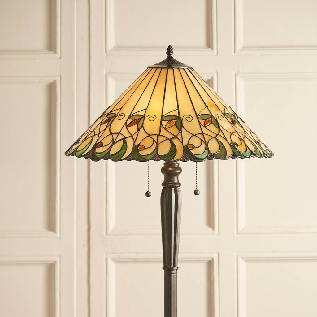 Interiors 1900 Jamelia 2 Light Tiffany Floor Lamp in Satin Black