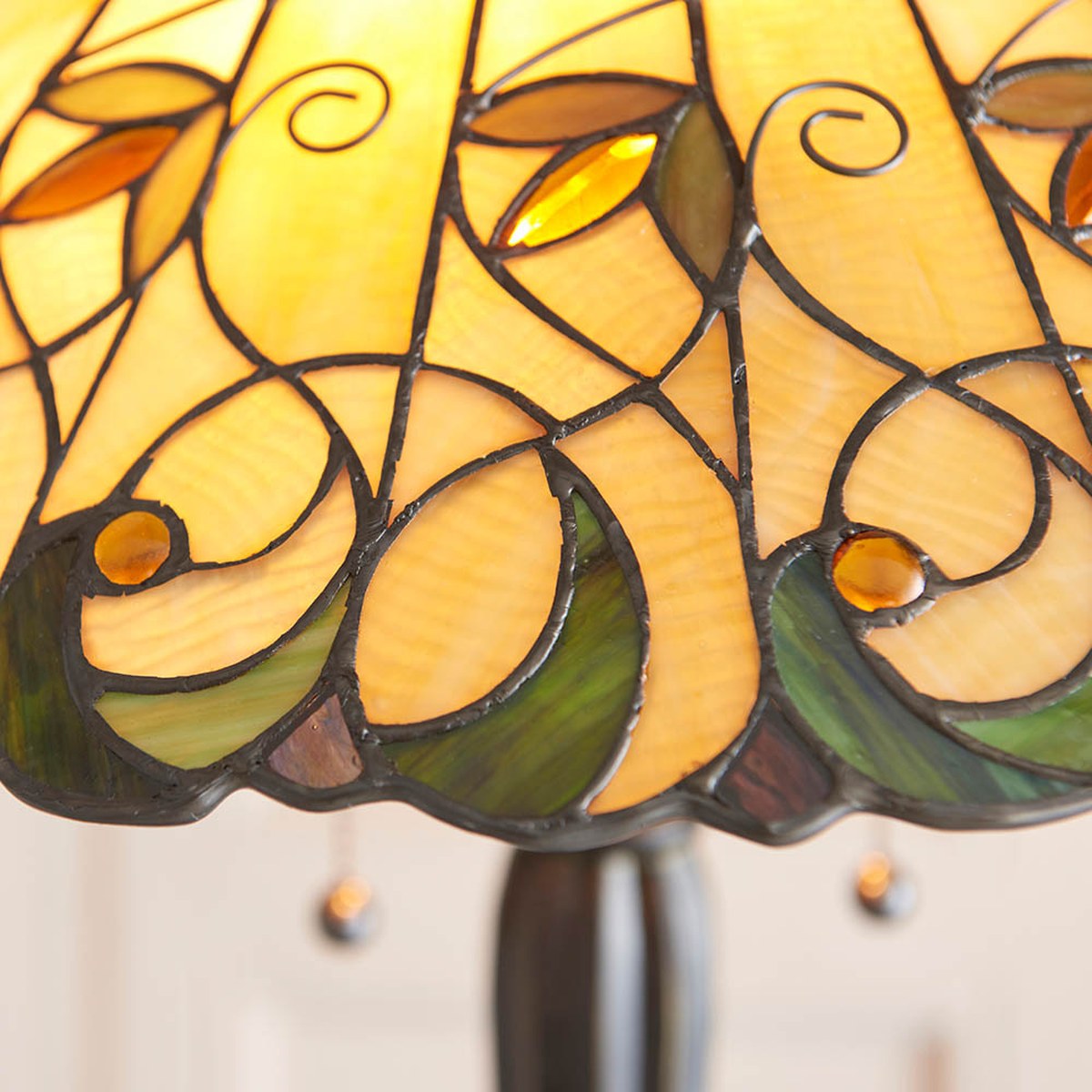 Interiors 1900 Jamelia 2 Light Tiffany Floor Lamp in Satin Black